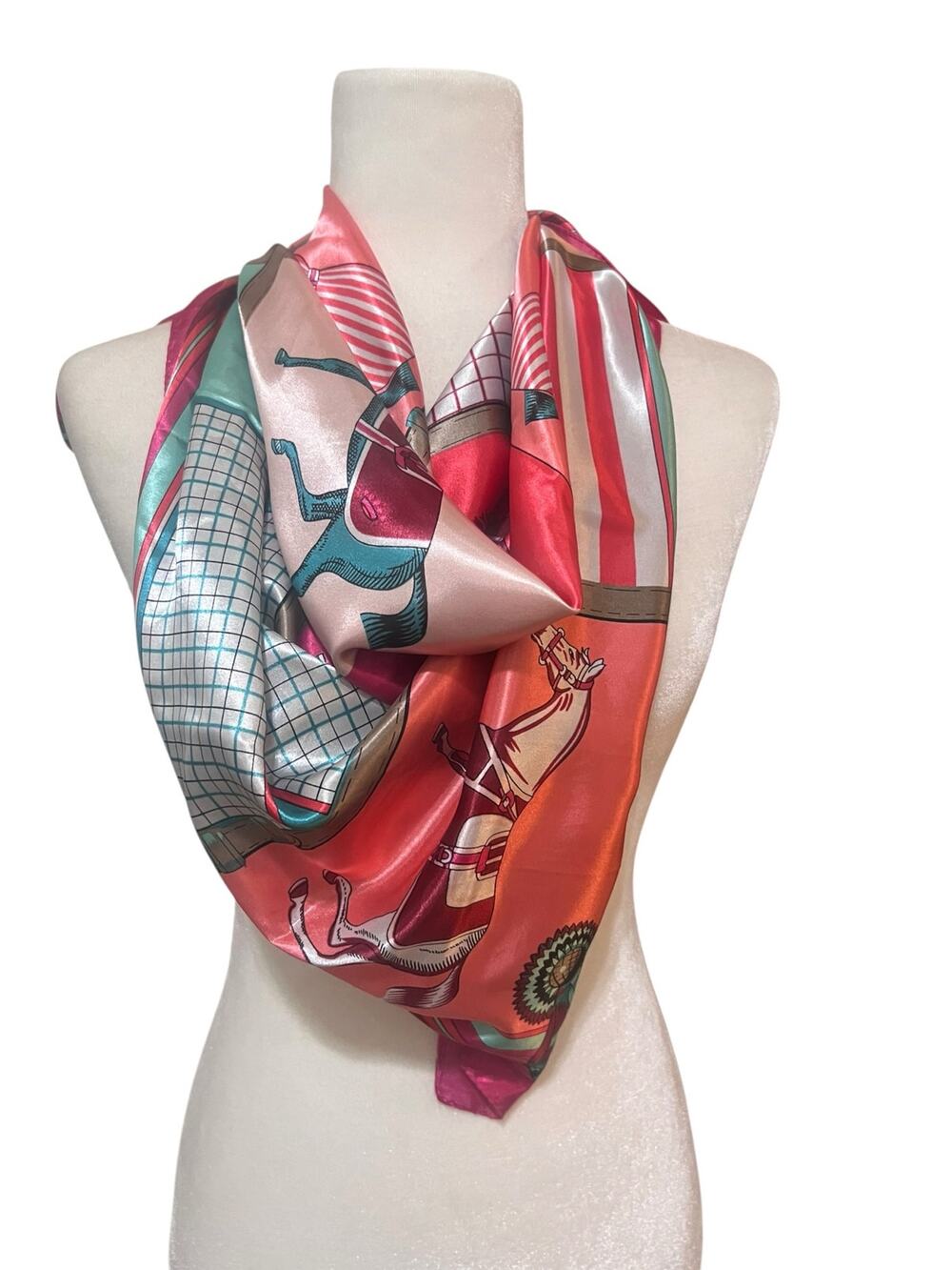 Luxury Equestrian Pink, Teal Oversized Classic Scarf Designer Insp Headwrap